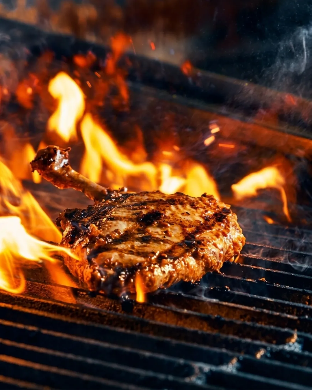 Chicken on a flaming grill
